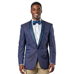 Mens Suit Blazer Floral Uniformed Design, Navy Blue with Burgundy